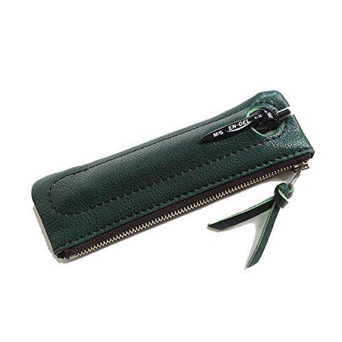 Federmäppchen aus Leder Leder Bleistiftkoffer Reißverschluss Stift Fall Schreibwaren Tasche Zipper Beutel Bleistifthalter für Arbeit, Büro (Farbe : Grün, Size : 17x5x1cm) von GerRit