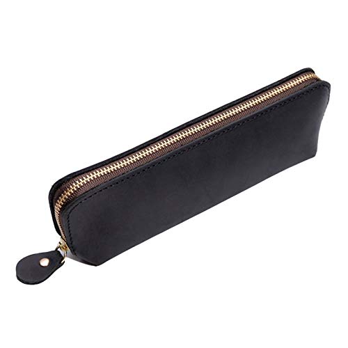 Federmäppchen aus Leder Vintage Leder Bleistiftkoffer Handgemachte Leder Stationäre Fall Bleistift Tasche Tasche mit Reißverschluss Stifthalter für Arbeit, Büro ( Farbe : Black , Size : 19x6x4.5cm ) von GerRit