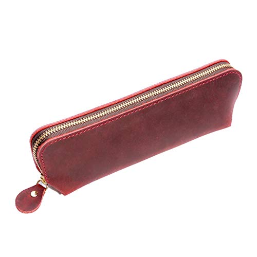 Federmäppchen aus Leder Vintage Leder Bleistiftkoffer Handgemachte Leder Stationäre Fall Bleistift Tasche Tasche mit Reißverschluss Stifthalter für Arbeit, Büro ( Farbe : Wine red , Size : 19x6x4.5cm von GerRit