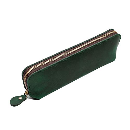 Federmäppchen aus Leder Vintage Leder Bleistiftkoffer Handgemachte Leder Stationäre Fall Bleistift Tasche Tasche mit Reißverschluss Stifthalter für Arbeit, Büro (Farbe : Grün, Size : 19x6x4.5cm) von GerRit