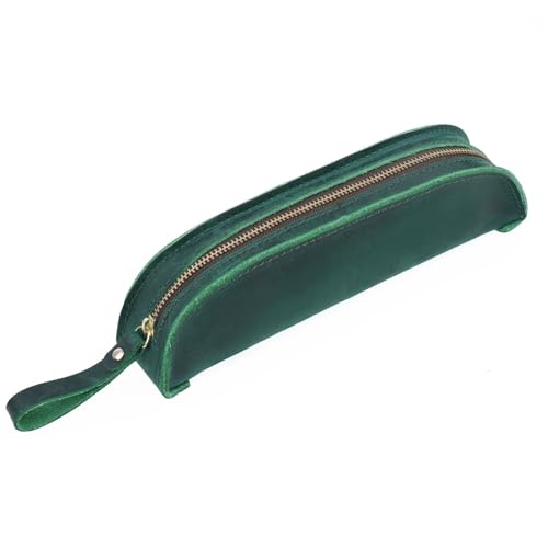 Federmäppchen aus Leder Vintage handgemachte Reißverschluss-Stifttasche, kreativ, tragbar, einfach für Arbeit, Büro (Farbe : Dark Green, Size : 21.5x4.5x5cm) von GerRit