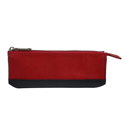 GerRit Federmäppchen aus Leder Bleistift Tasche Stift Hülle Kosmetik Makeup Bag Schreibwaren Beutel Lederstudenten Reißverschluss Tasche für Arbeit, Büro (Farbe : rot, Size : 19.8x5x6.5cm) von GerRit