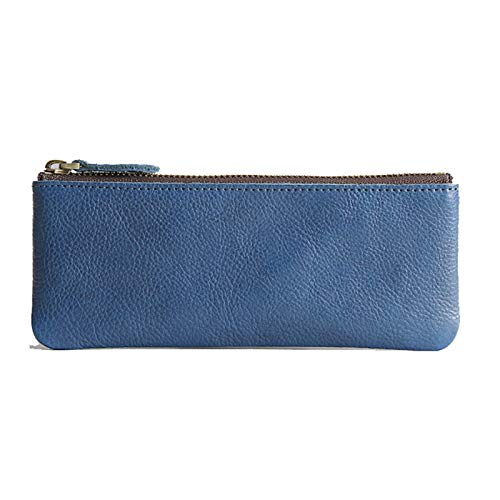 GerRit Federmäppchen aus Leder Bleistiftkasten mit Reißverschluss Leder Makeup Case Kosmetikbeutel für Arbeit, Büro (Farbe : Blue, Size : 20x8x1cm) von GerRit