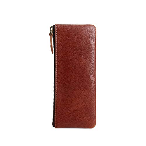 GerRit Federmäppchen aus Leder Bleistiftkasten mit Reißverschluss Leder Makeup Case Kosmetikbeutel für Arbeit, Büro (Farbe : Red Brown, Size : 20x8x1cm) von GerRit