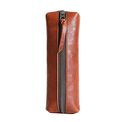 GerRit Federmäppchen aus Leder Bleistiftkoffer Leder Bleistift Tasche Tasche Nette Bleistiftkoffer Pen Case Makeup-Geldbörse Reißverschluss für Arbeit, Büro (Farbe : Red Brown, Size : 21x6.5x4cm) von GerRit