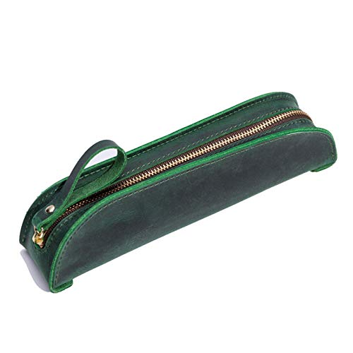 GerRit Federmäppchen aus Leder Bleistiftkoffer Leder Pen Fall Schreibwaren Tasche Zipper Beutel Bleistifthalter Kunstbedarf College für Arbeit, Büro (Farbe : Dark Green, Size : 215x45x50mm) von GerRit