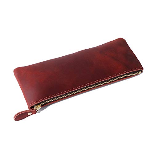 GerRit Federmäppchen aus Leder Durable Leder Bleistiftbeutel Handy Pen Case tragen auf Beutel für Arbeit, Büro (Farbe : Dark Green, Size : 200x80mm) von GerRit