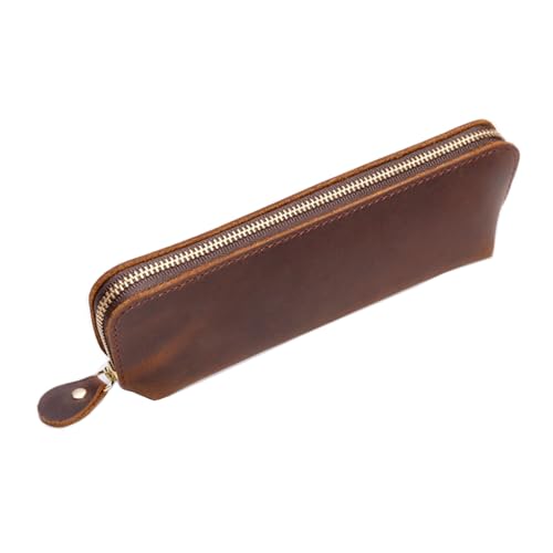 GerRit Federmäppchen aus Leder Kreativer Vintage-Stift-Organizer, handgefertigt, Reißverschluss-Stiftetui aus Leder für Arbeit, Büro (Farbe : Braun, Size : 19x4.5x6cm) von GerRit