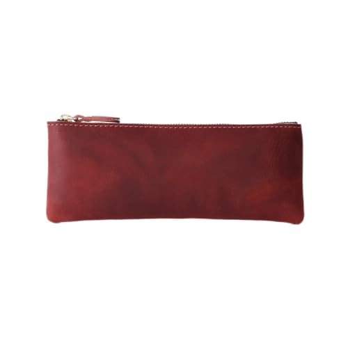 GerRit Federmäppchen aus Leder Kreatives Retro-Leder-Reißverschluss-einfaches kleines Federmäppchen für Arbeit, Büro (Farbe : Wine red, Size : 20x8cm) von GerRit