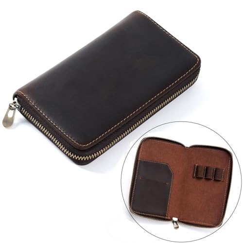 GerRit Federmäppchen aus Leder Leather Zip Pen Case Pen Case Card Storage Bag für Arbeit, Büro (Farbe : Coffee, Size : 16x10cm) von GerRit