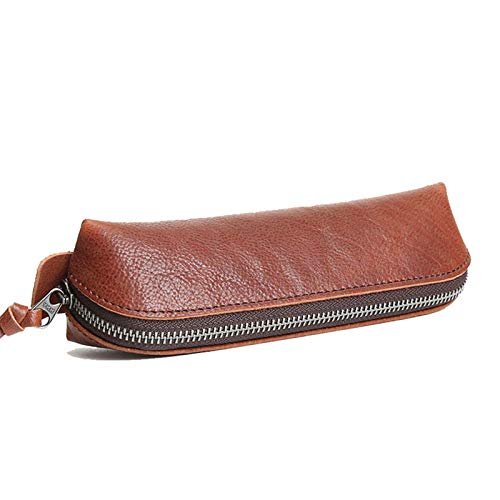 GerRit Federmäppchen aus Leder Leder Bleistiftkoffer Bleistift Tasche Beutel mit Reißverschluss Stifthalter für Arbeit, Büro (Farbe : Red Brown, Size : 19x6x6cm) von GerRit