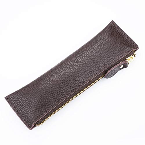 GerRit Federmäppchen aus Leder Leder Bleistiftkoffer Reißverschluss Pen Hülle Zipper Beutel Bleistifthalter für Arbeit, Büro (Farbe : Coffee, Size : 210x60mm) von GerRit