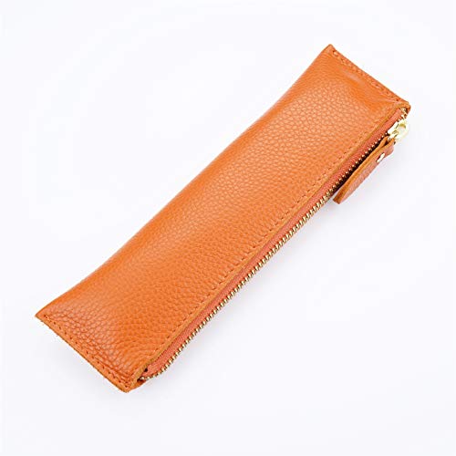 GerRit Federmäppchen aus Leder Leder Bleistiftkoffer Reißverschluss Pen Hülle Zipper Beutel Bleistifthalter für Arbeit, Büro (Farbe : Orange, Size : 210x60mm) von GerRit