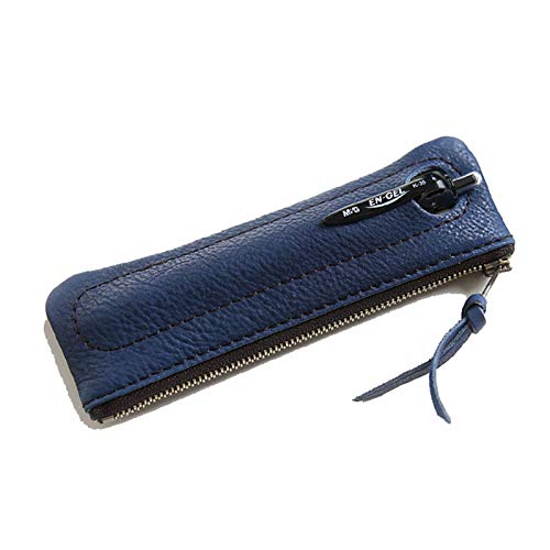 GerRit Federmäppchen aus Leder Leder Bleistiftkoffer Reißverschluss Stift Fall Schreibwaren Tasche Zipper Beutel Bleistifthalter für Arbeit, Büro (Farbe : Blue, Size : 17x5x1cm) von GerRit