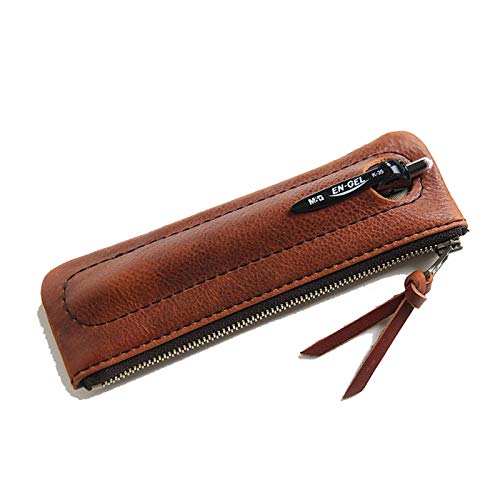 GerRit Federmäppchen aus Leder Leder Bleistiftkoffer Reißverschluss Stift Fall Schreibwaren Tasche Zipper Beutel Bleistifthalter für Arbeit, Büro (Farbe : Red Brown, Size : 17x5x1cm) von GerRit