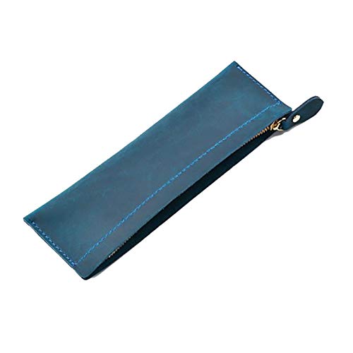 GerRit Federmäppchen aus Leder Leder-Bleistiftkoffer-Zipper-Stift-Fall-Briefpapier-Tasche für Arbeit, Büro (Farbe : Blue, Size : 190mmx60mm) von GerRit