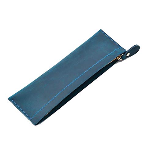 GerRit Federmäppchen aus Leder Leder-Federmäppchen mit Reißverschluss, Stiftetui, Schreibwarentasche für Arbeit, Büro (Farbe : Blue, Size : 190x60mm) von GerRit