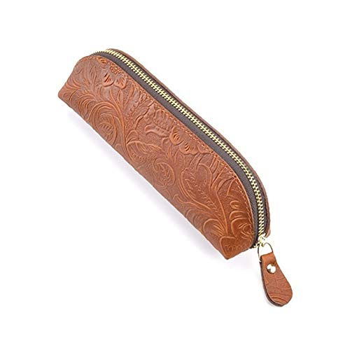 GerRit Federmäppchen aus Leder Leder Reißverschluss Pen Case Tasche Halter Tasche Kleine Reise Makeup Kosmetiktasche Bleistift Taschen für Arbeit, Büro (Farbe : Braun, Size : 180x50x55mm) von GerRit