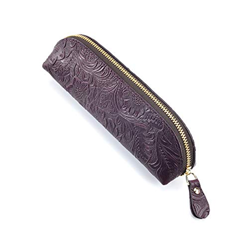 GerRit Federmäppchen aus Leder Leder Reißverschluss Pen Case Tasche Halter Tasche Kleine Reise Makeup Kosmetiktasche Bleistift Taschen für Arbeit, Büro (Farbe : Lila, Size : 180x50x55mm) von GerRit