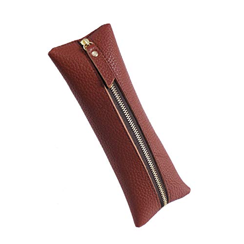 GerRit Federmäppchen aus Leder Leder Reißverschluss Pen Case Tasche Halter Tasche Reise Kosmetiktasche für Arbeit, Büro (Farbe : Braun, Size : 195x75mm) von GerRit