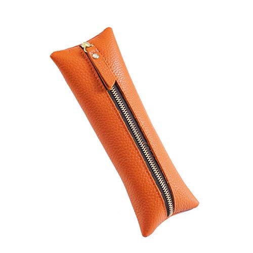 GerRit Federmäppchen aus Leder Leder Reißverschluss Pen Case Tasche Halter Tasche Reise Kosmetiktasche für Arbeit, Büro (Farbe : Orange, Size : 195x75mm) von GerRit