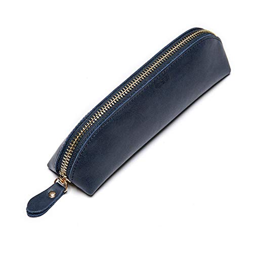 GerRit Federmäppchen aus Leder Leder Reißverschluss Pen Case Tasche Halter Tasche Reise Makeup Kosmetiktasche für Arbeit, Büro (Farbe : Blue, Size : 18x5x5cm) von GerRit