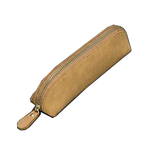 GerRit Federmäppchen aus Leder Leder Reißverschluss Pen Case Tasche Halter Tasche Reise Makeup Kosmetiktasche für Arbeit, Büro (Farbe : Braun, Size : 18x5x5cm) von GerRit