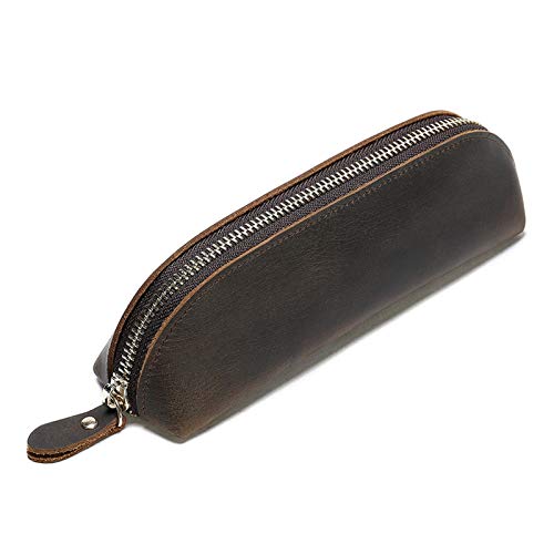 GerRit Federmäppchen aus Leder Leder Reißverschluss Pen Case Tasche Halter Tasche Reise Makeup Kosmetiktasche für Arbeit, Büro (Farbe : Coffee, Size : 18x5x5cm) von GerRit