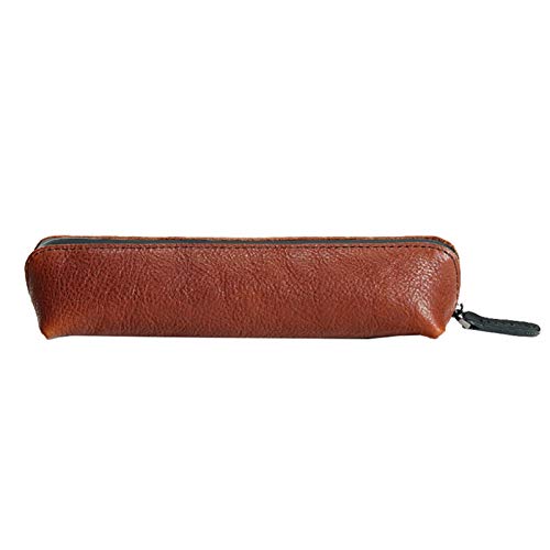 GerRit Federmäppchen aus Leder Leder Reißverschluss Stiftkoffer Kleiner Reise Makeup Kosmetiktasche für Arbeit, Büro (Farbe : Red Brown, Size : 20x5x3cm) von GerRit