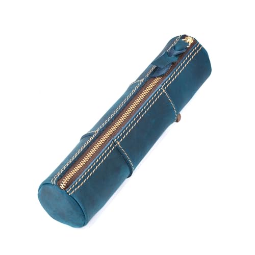 GerRit Federmäppchen aus Leder Leder-Reißverschluss-Stifttasche, handgefertigte Stifttasche, Schreibwaren-Aufbewahrungstasche für Arbeit, Büro (Farbe : Blau, Size : 20.5x5.2cm) von GerRit