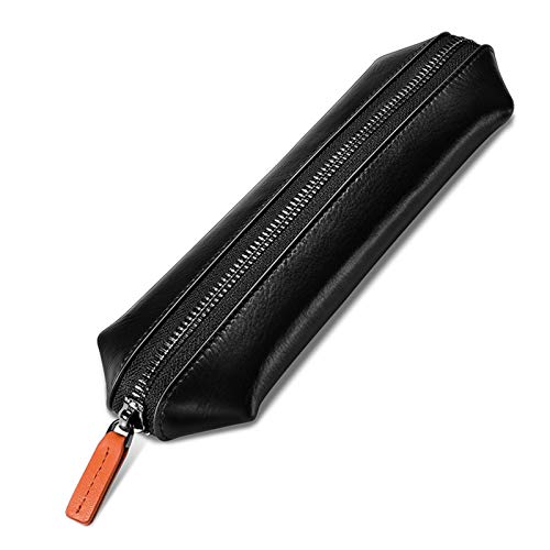 GerRit Federmäppchen aus Leder Leder Stift Tasche Bleistiftkoffer Büro Lagerung Organizer Stiftbeutel mit Reißverschluss Große Kapazität für Arbeit, Büro (Farbe : Black, Size : 22.3x6.5cm) von GerRit