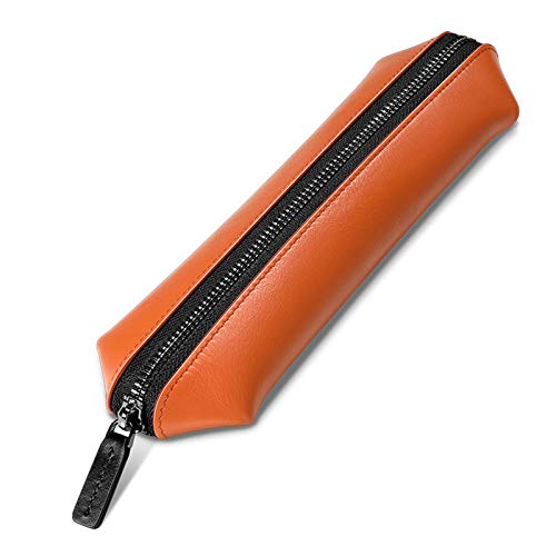 GerRit Federmäppchen aus Leder Leder Stift Tasche Bleistiftkoffer Büro Lagerung Organizer Stiftbeutel mit Reißverschluss Große Kapazität für Arbeit, Büro (Farbe : Orange, Size : 22.3x6.5cm) von GerRit