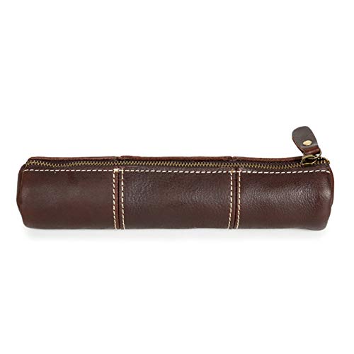 GerRit Federmäppchen aus Leder Ledertasche für Bleistifte und Bürsten Bleistifthalter Reißverschluss Beutel für Schulbüro für Arbeit, Büro (Farbe : Dark Brown, Size : 20.5x4.5x5.5cm) von GerRit