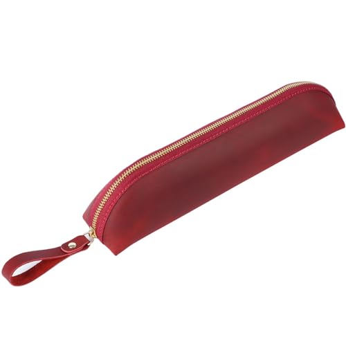 GerRit Federmäppchen aus Leder Stifttasche Stiftetui Leder Bleistift Füllfederhalter Schutzhülle für Arbeit, Büro (Farbe : Wine red, Size : 24.5x5x6cm) von GerRit