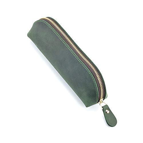 GerRit Federmäppchen aus Leder Vintage Leder Bleistiftkoffer Bleistift Tasche Beutel mit Reißverschluss Stifthalter für Arbeit, Büro (Farbe : Dark Green, Size : 180x50x55mm) von GerRit