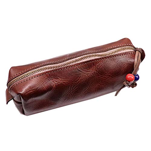 GerRit Federmäppchen aus Leder Vintage Leder Reißverschluss Pen Case Tasche Halter Tasche Reise Kosmetiktasche für Arbeit, Büro (Farbe : Coffee, Size : 17x5x5cm) von GerRit