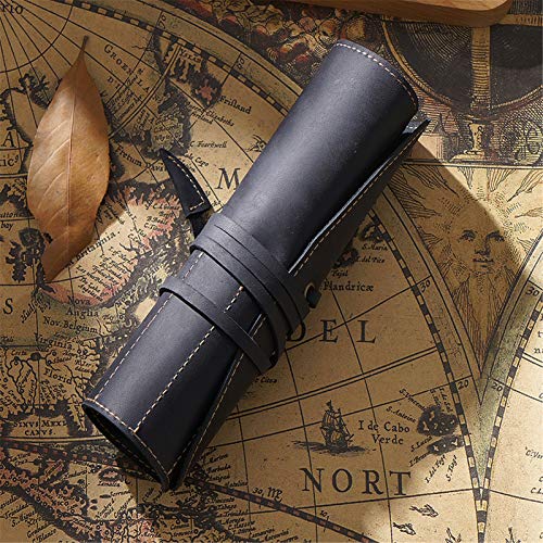 GerRit Federmäppchen aus Leder Vintage Leder Stationer Case Art Uni College Supplies Roll Wrap Halter Unisex für Arbeit, Büro (Farbe : Black, Size : 20.2x19cm) von GerRit