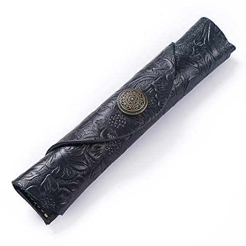 GerRit Federmäppchen aus Leder Vintage handgefertigte Leder Einzelstift Hülle Halter Ärmel Roll Wrap Pen Tasche für Arbeit, Büro (Farbe : Black, Size : 18x3cm) von GerRit