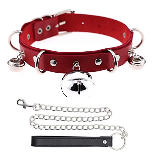 Gothic Choker Halsband Lederkragen und Gurte for Frauen Halskette Halskette unterwürfig für Frauen (Farbe : rot) von GerRit