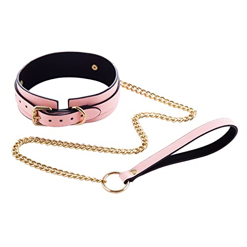 Gothic Choker Halsband Punk Leder Bondage Set mit goldener Glockbandkette Bleikette für Frauen (Farbe : Rosa) von GerRit