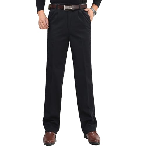 Herren Verdickt Bundfaltenhose Anzughose Vorne Freizeithose Erweiterbarem Klassisch Geschnitten Arbeitshose Mit Taschen (Color : Black 15, Size : 5XL) von GeRRiT