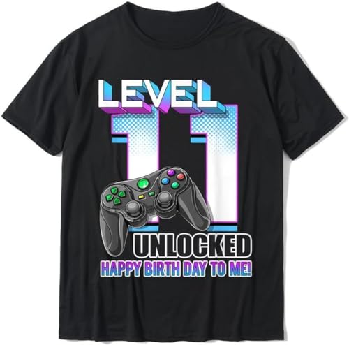 Level 11 Unlocked Funny Video Gamer 11th Birthday Gift T-Shirt T Shirt Tops & Tees Oversized Cotton Hip Hop Comfortable Men Black Size M von GeRRiT