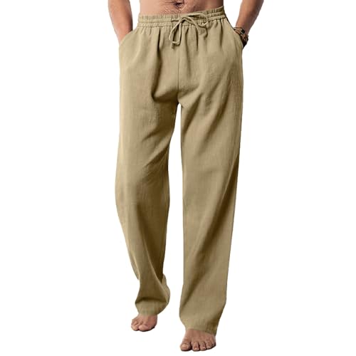 Sommerhose Strandhose Jogginghose Herren Sporthose Freizeithose Lang Leichte Sweatpants Dehnbare Taille Mit Kordelzug (Color : Khaki, Size : XXL) von GerRit