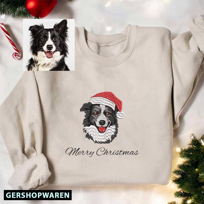 Embroidered Pet Personalized Santa Hat Christmas Sweatshirt, Custom Cat Face Sweatshirt From Photo, Lovers Gift, Gift For Mom von GerShopWaren