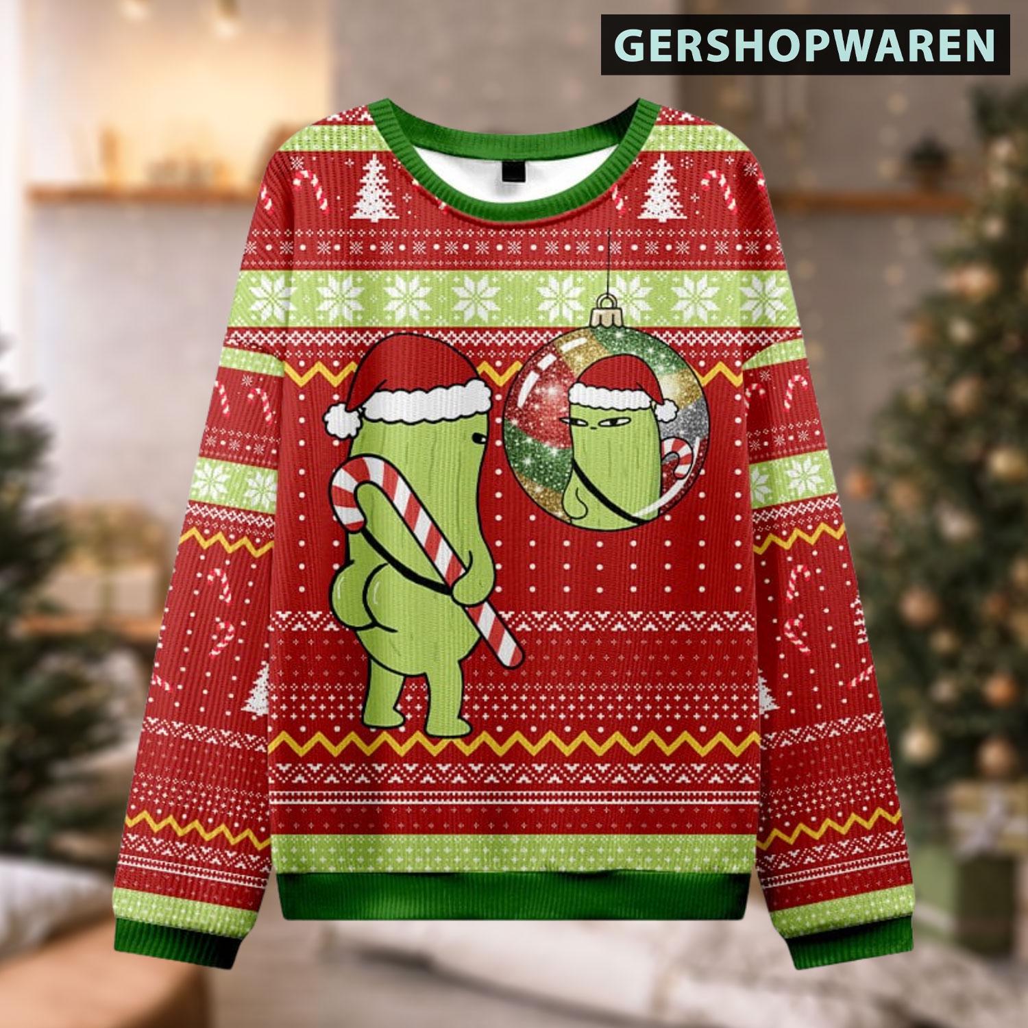 Funny Cucumber Christmas Ugly Sweater, Pickle Santa Hat Holiday Sweatshirt For Party, Xmas Sweater von GerShopWaren