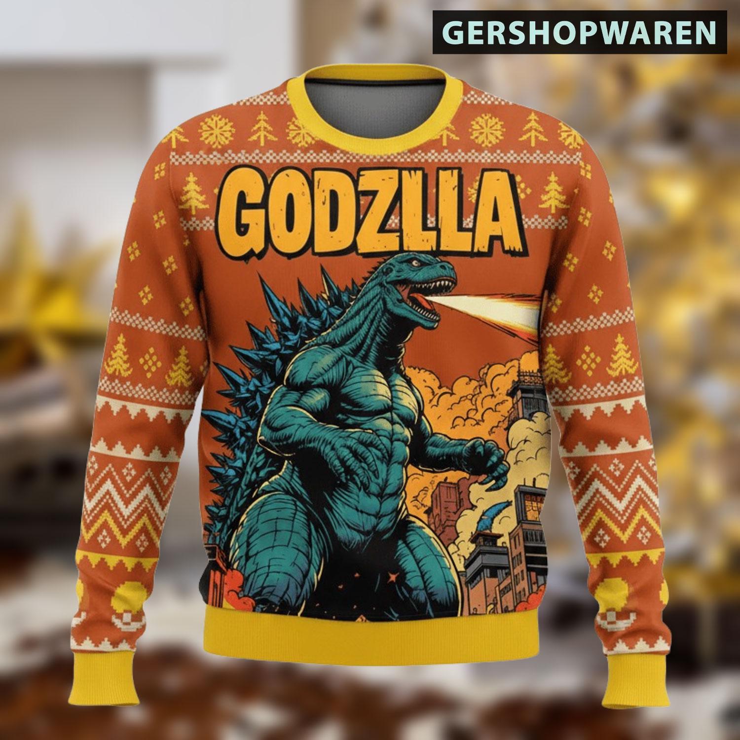 Godzilla Ugly Christmas Sweater, Retro Vintage King Of The Monsters Unisex Funny Sweater For Family von GerShopWaren