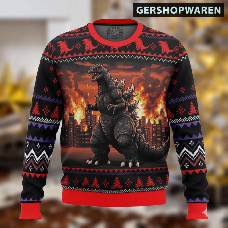Godzilla Ugly Christmas Sweater, Retro Vintage King Of The Monsters Unisex Funny Sweater For Family von GerShopWaren