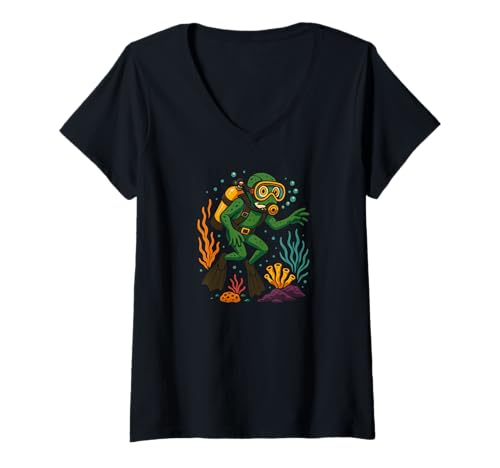 Damen Kinder-Taucher Tauchen Tauchsport Wassersport Taucher T-Shirt mit V-Ausschnitt Damen Kinder-Taucher Tauchen Tauchsport Wassersport Taucher T-Shirt mit V-Ausschnitt von Gerätetauchen Taucher Zubehör Geschenke Shirts