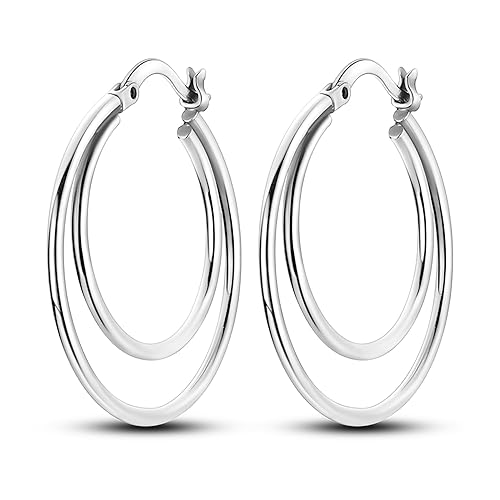 Geralin Gioielli Damen Ohrringe - 925 Sterling Silber Ohrhänger - 31,7mm Creolen - Hypoallergener Modeschmuck für Frauen von Geralin Gioielli