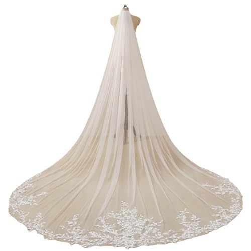 Geranium Königliche Hochzeitsschleier Spitze Brautschleier mit Metallkamm Länge 300cm Breite 300cm für Braut VE-29 (white) von Geranium